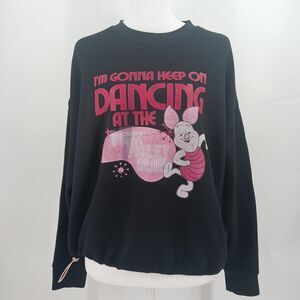 womens pink piglet club disney pullover sweatshirt size XL drawstring cropped